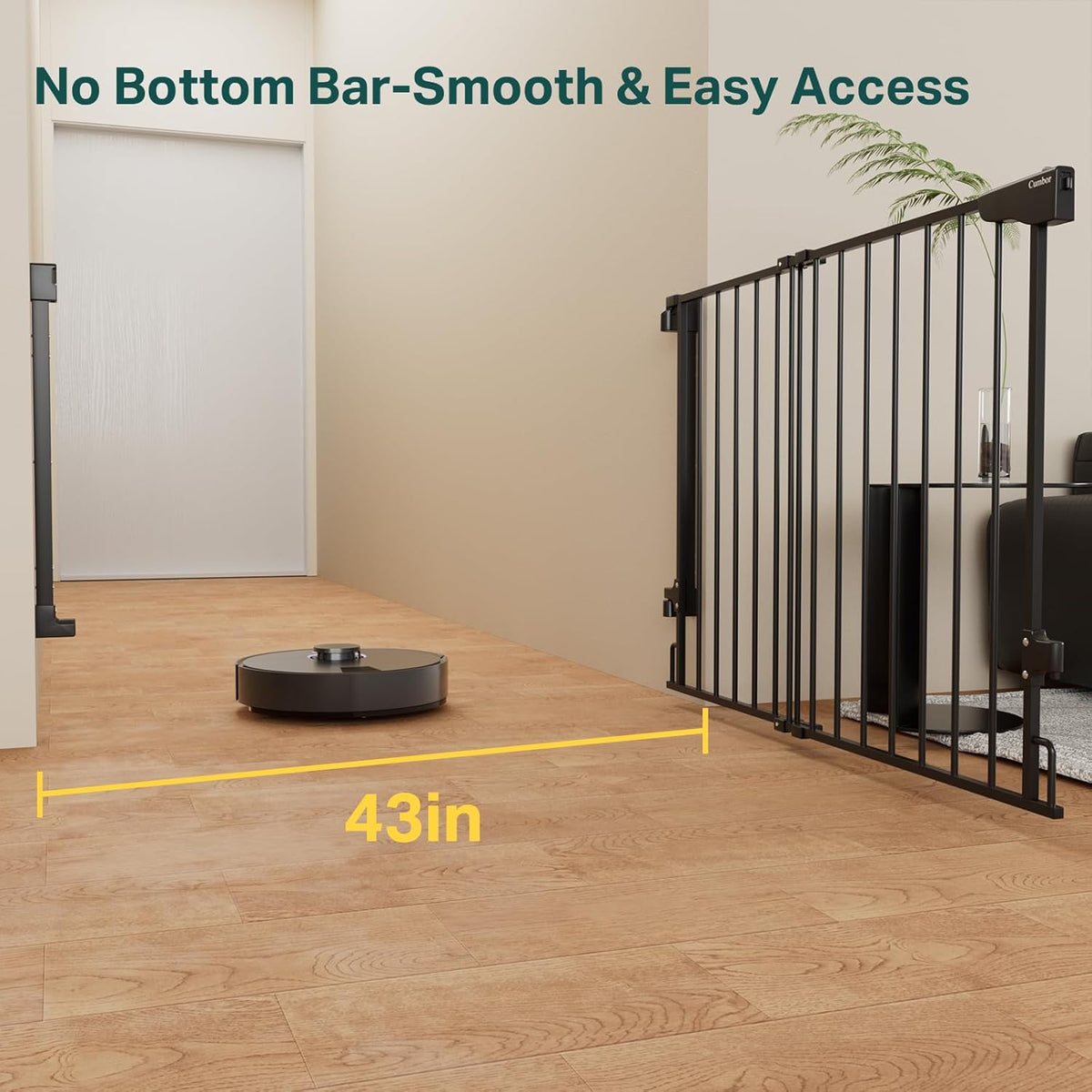 Cumbor 29.2-43" No Bottom Bar Baby Gate for Stairs, 2-in-1 Hardware Mounted Dog Gate Indoor, Wide