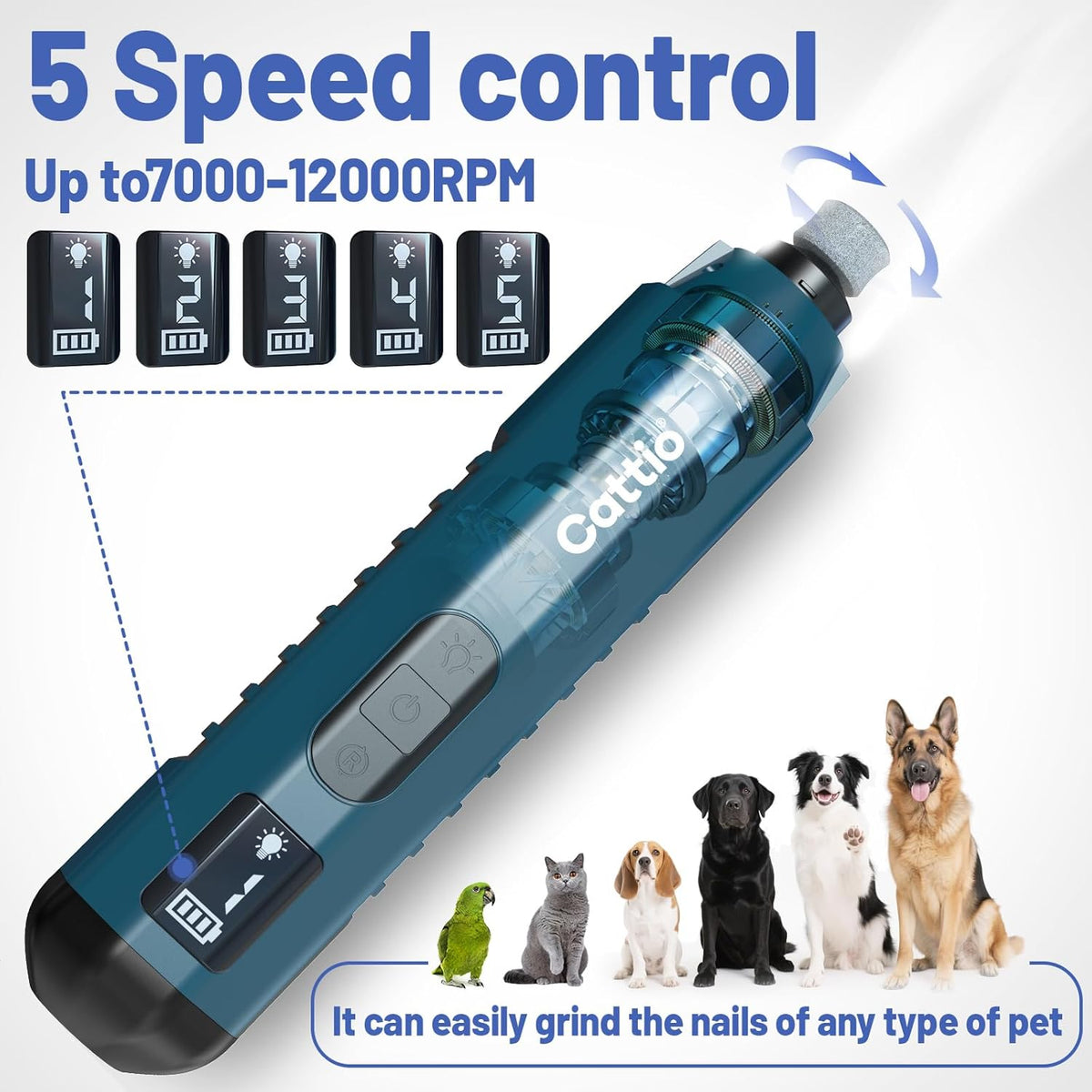 Dog Nail Grinder - Professional Electric Dog Nail Trimmer for Dogs & Cats Quiet Painless Grooming &