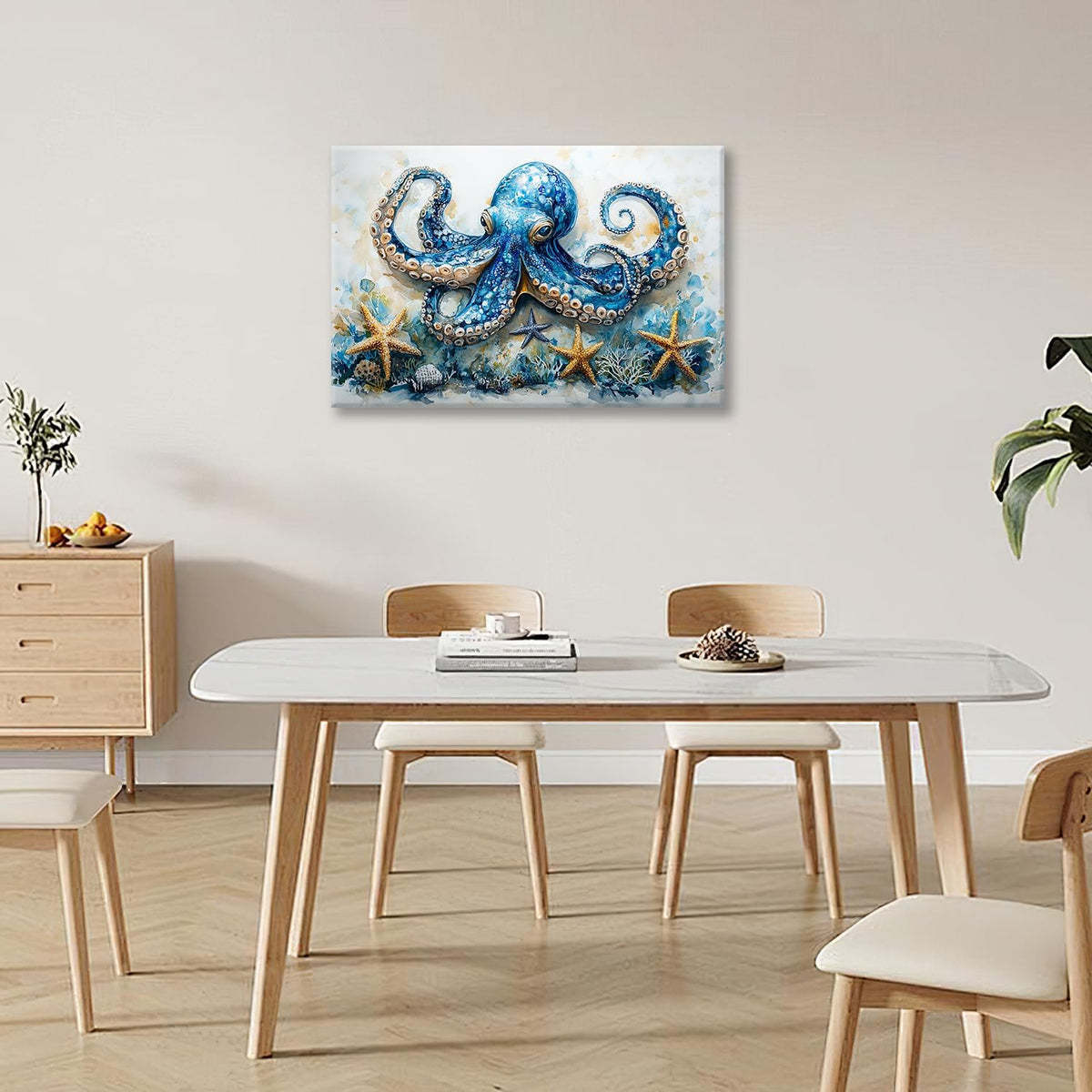Octopus Bathroom Pictures Wall Art, Sea Animal Ocean Bathroom Wall Decor, Nautical Framed Painting