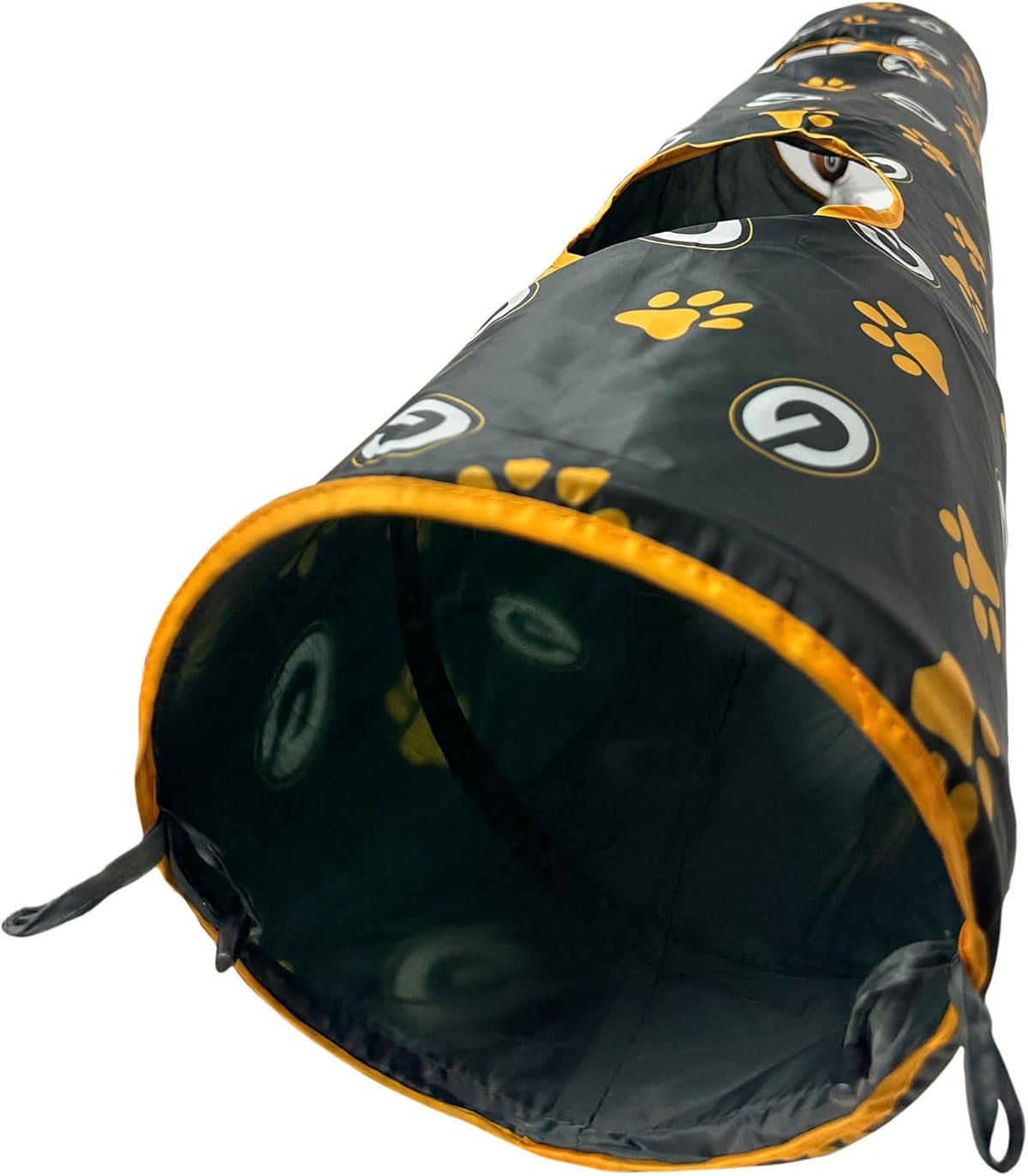 NFL Green Bay Packers Cat Tunnel Tube Toy with Plush Football Catnip and Feathers Collapsible