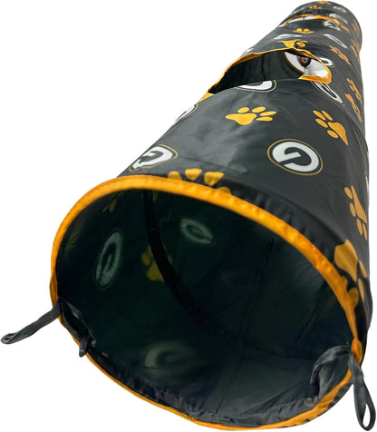 NFL Green Bay Packers Cat Tunnel Tube Toy with Plush Football Catnip and Feathers Collapsible