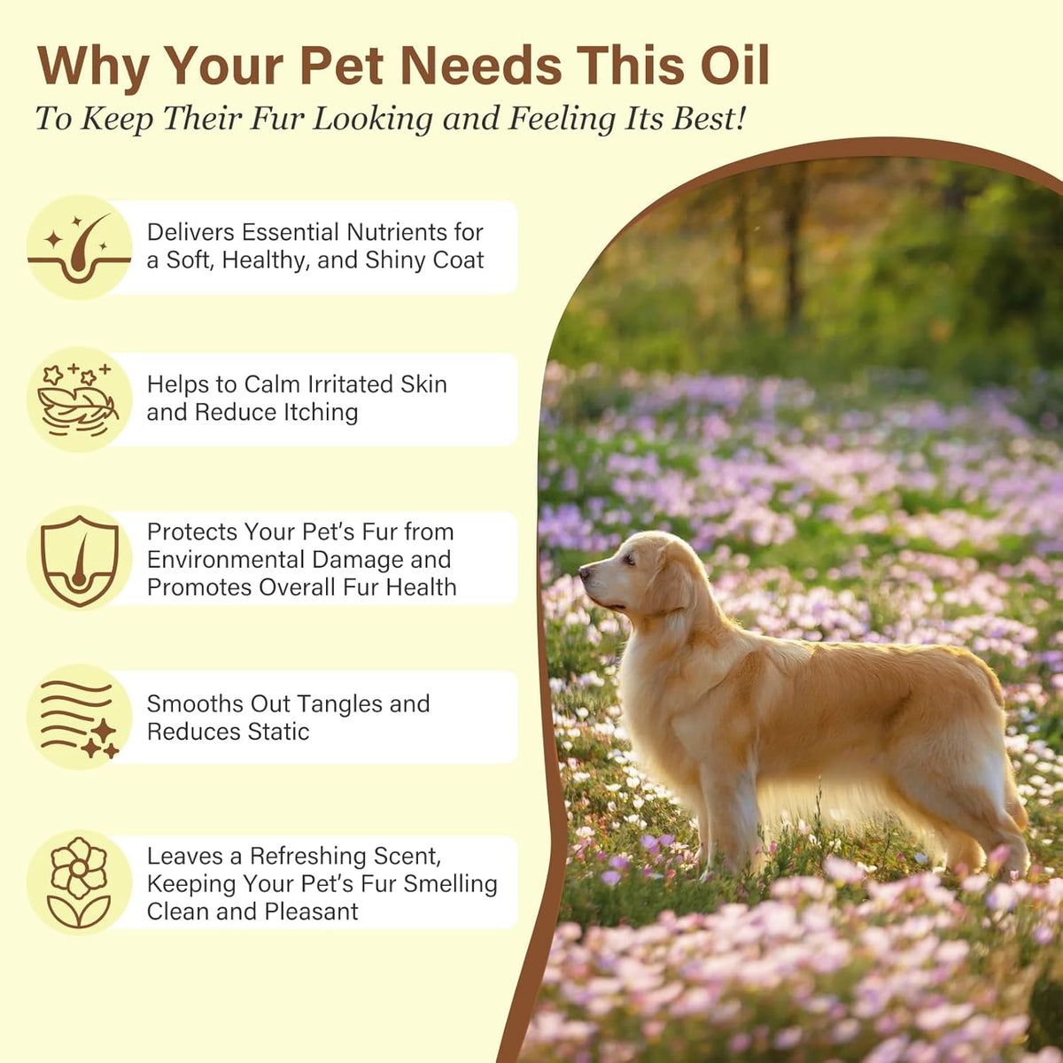 Pet Fur Care Oil - Detangles, Reduces Shedding - Adds Shine with Collagen & Natural Oils - Leave-in