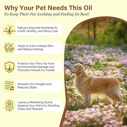 Pet Fur Care Oil - Detangles, Reduces Shedding - Adds Shine with Collagen & Natural Oils - Leave-in