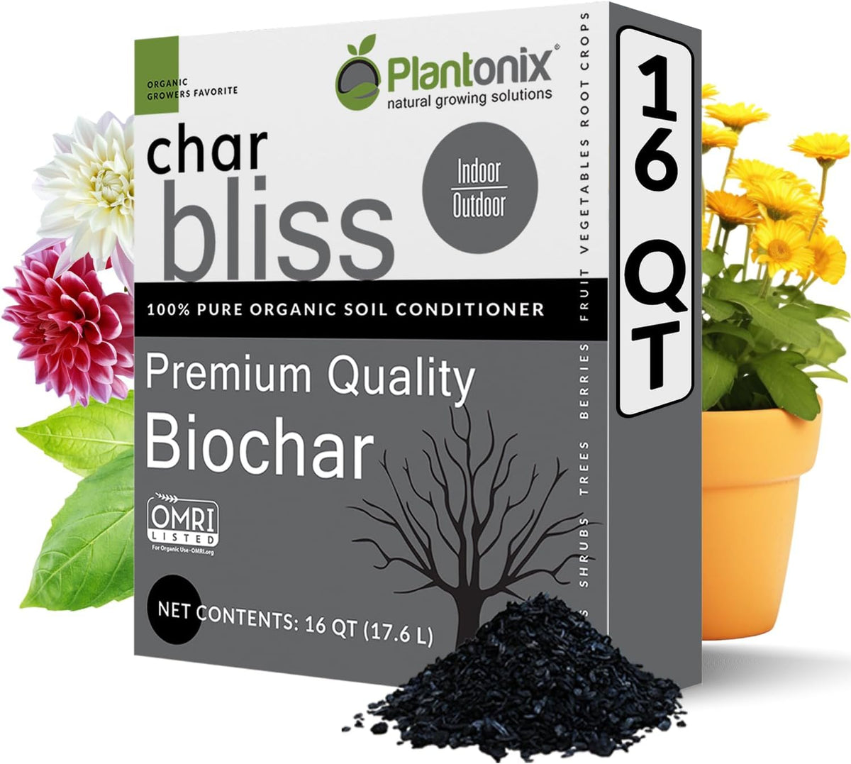 Char Bliss (16 Qts) - Organic Biochar for Plants - OMRI-Listed Biochar Soil Amendment Organic - Bio