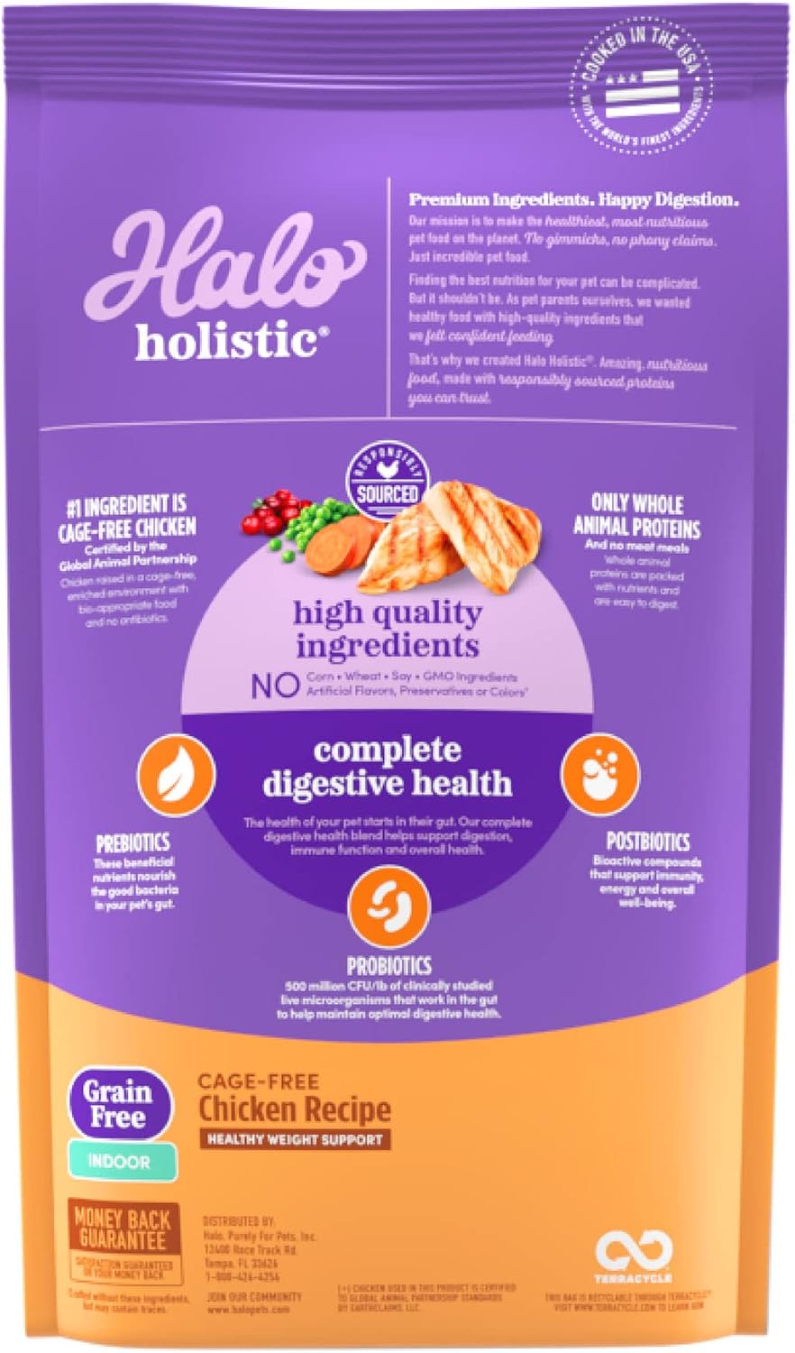 Halo Holistic Cage Free Chicken Cat Food, Grain Free Dry Cat Food, For Healthy Weight Support