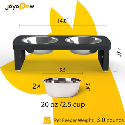 Elevated Dog Bowls, Bamboo Raised Dog Bowl for Small Dogs & Cats, with 2 Stainless Steel Bowls (4''