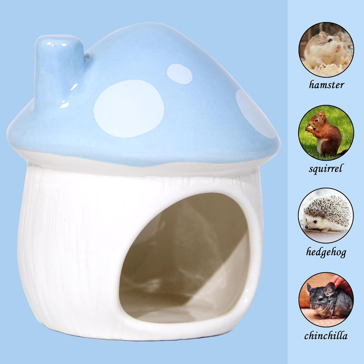 Ceramic Mushroom Hamster Hideout - Hamster Habitat for Hamsters Chinchillas Hedgehogs and Gerbils