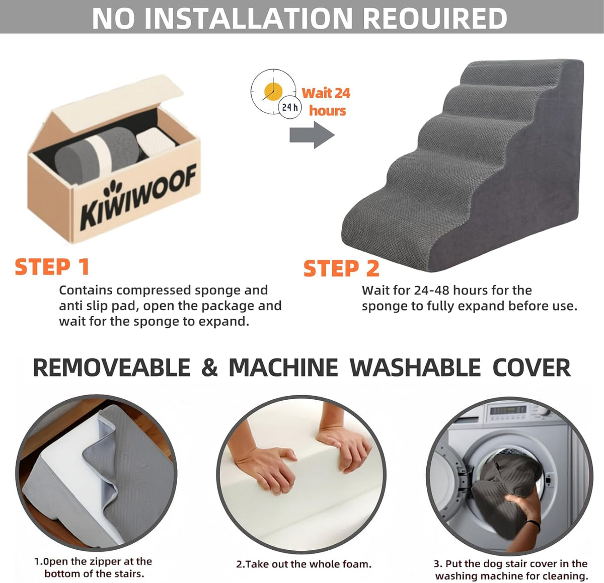 6 Step Pet Stairs Ramp for High Beds Sofas 18-36 Inch, Non-Slip Dog Stairs for Small Old Medium