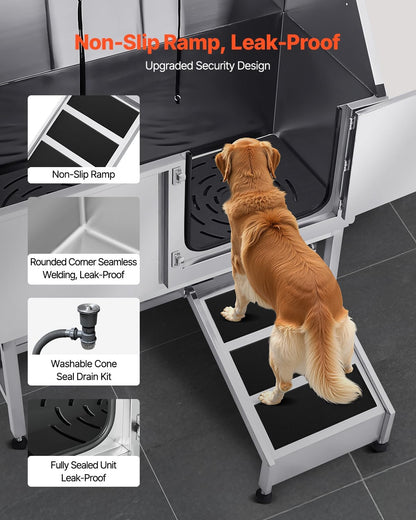 VEVOR Stainless Steel Dog Washing Station, Professional 62 inch Pet Grooming Tub w/Ramp, PE Water