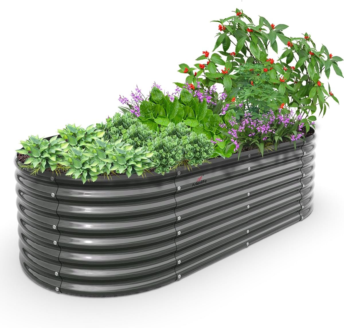 A ANLEOLIFE 8X4X2 ft Galvanized Raised Garden Beds Outdoor, Oval Large Metal Deep Root Planter Box