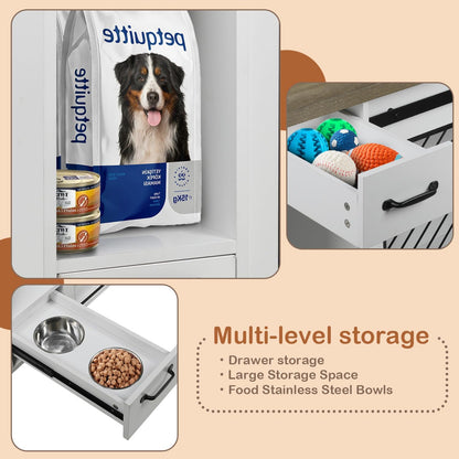 Large Dog Crate, Dog Crates for Medium Dogs, 47.2" Dog Kennel Indoor with Drawers, Feeder Bowls and