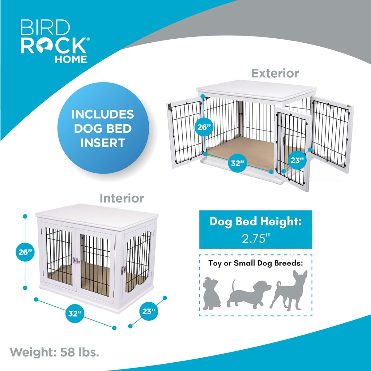 INTERNET'S BEST Decorative Dog Kennel with Pet Bed, Small Pet House, Double Door Indoor Crate