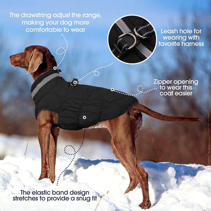 FUAMEY Dog Coat for Large Dogs,Waterproof Dog Winter Jacket with Harness Built in Puppy Cold