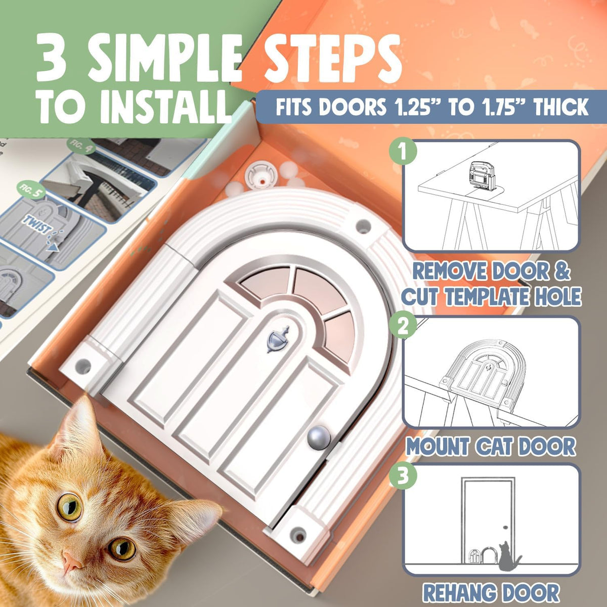 Meow Manor® Cat Door Interior Door - No-Flap, Interior Cat Door for Cats Up to 20 lbs, Easy DIY