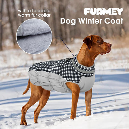 FUAMEY Dog Coat for Large Dogs,Waterproof Dog Winter Jacket with Harness Built in Puppy Cold
