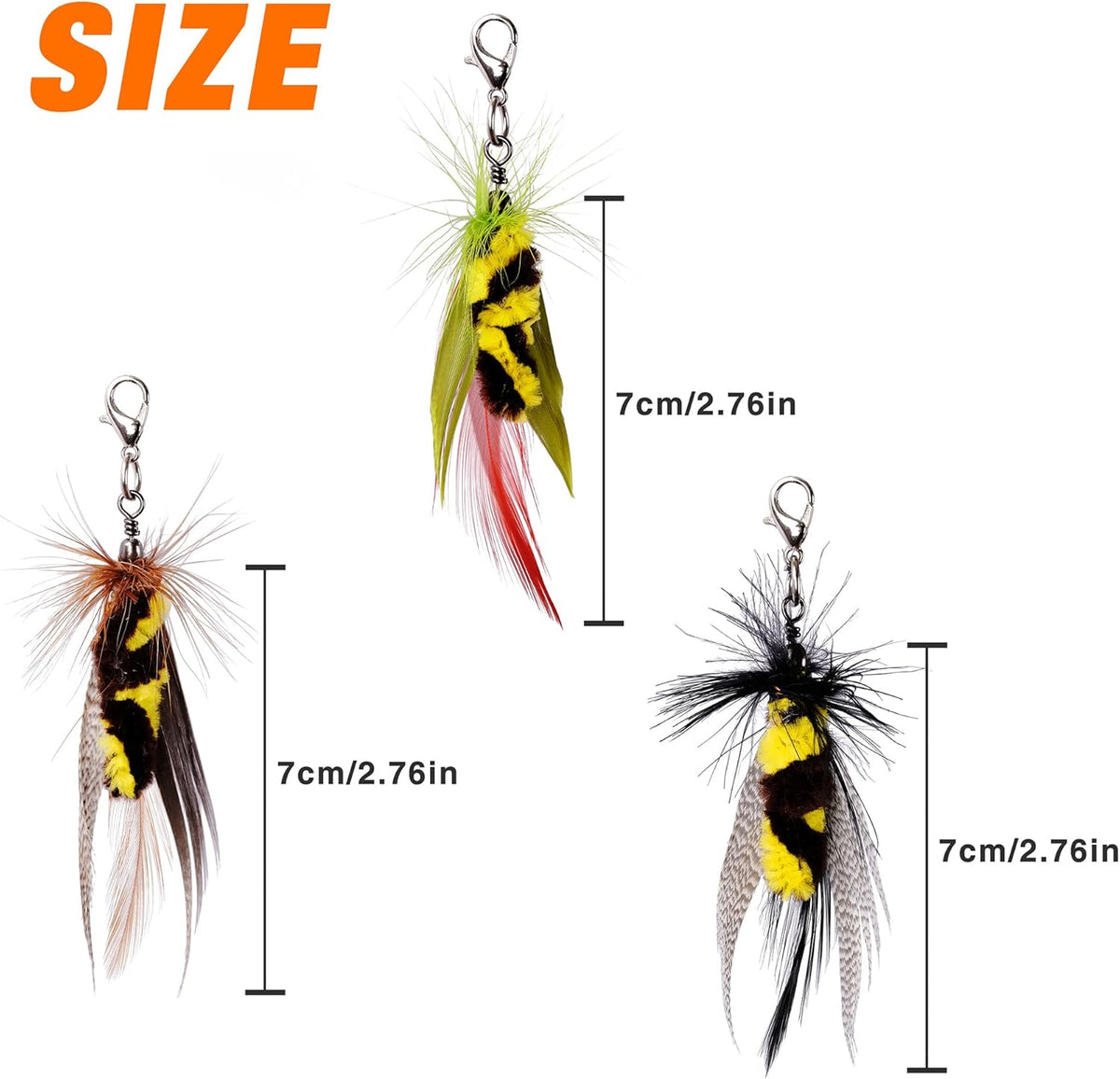 JXFUKAL Cat Feather Toy Refills, 3Pcs Simulation Mini Insects Cat Lures Wand Attachment Replacement