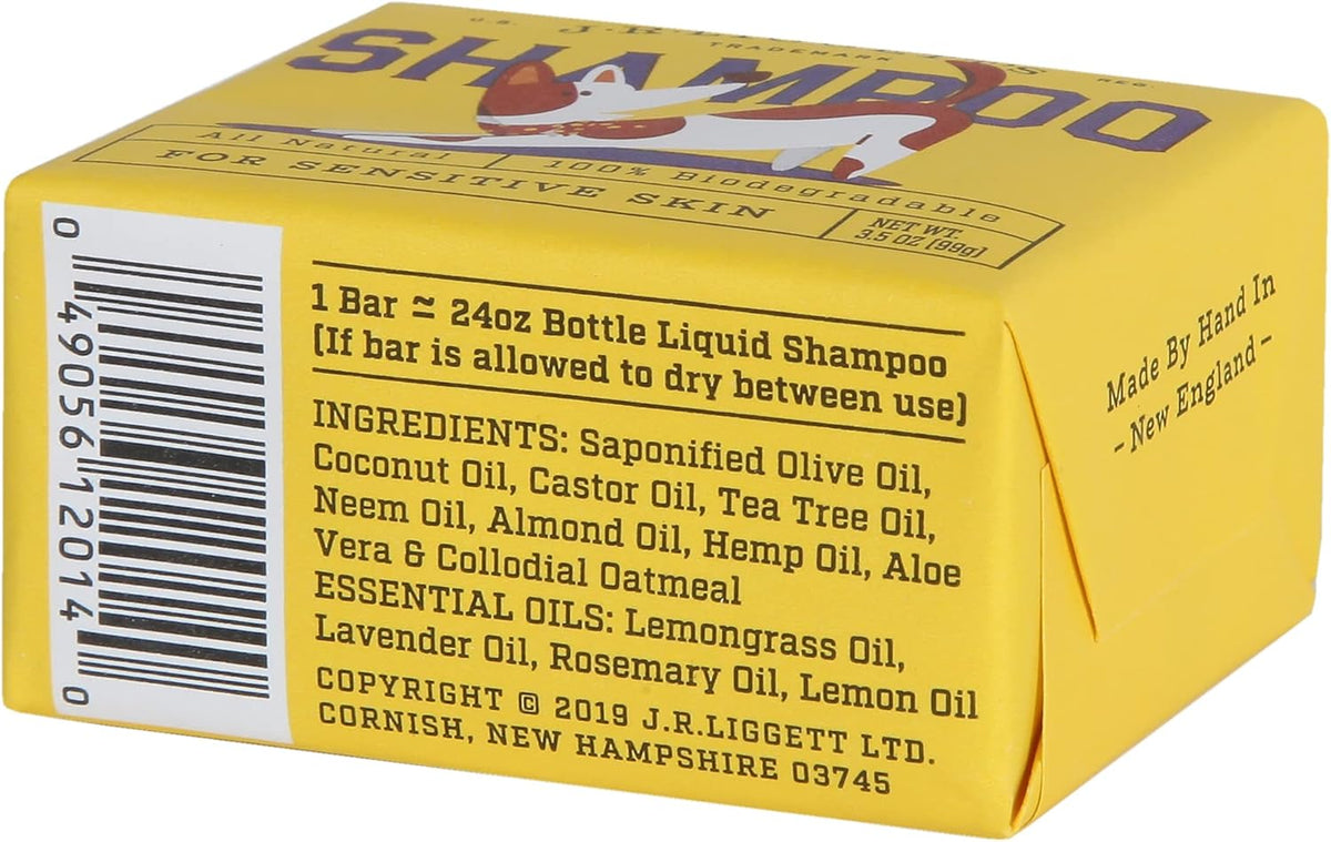 JR Liggett’s Natural Dog Shampoo Bar for Sensitive Skin - 100% Detergent Free, Non-GMO &