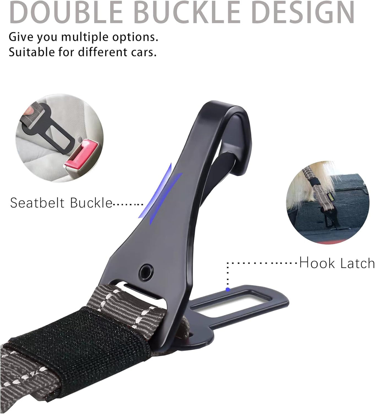 AUBELL Dog Seat Belt for Car,Updated 3-in-1 Adjustable Reflective Bungee Heavy Duty Dog Car Harness
