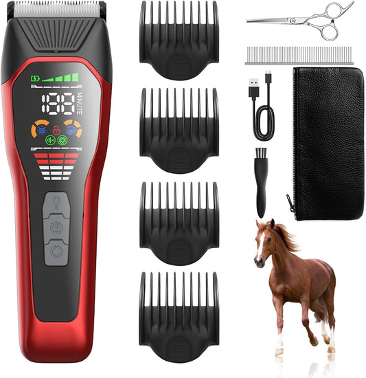 Horse Clippers Low Noise Rechargeble Horse Trimmer Kit, Pet Shaver for Heavy Thick Coats Grooming