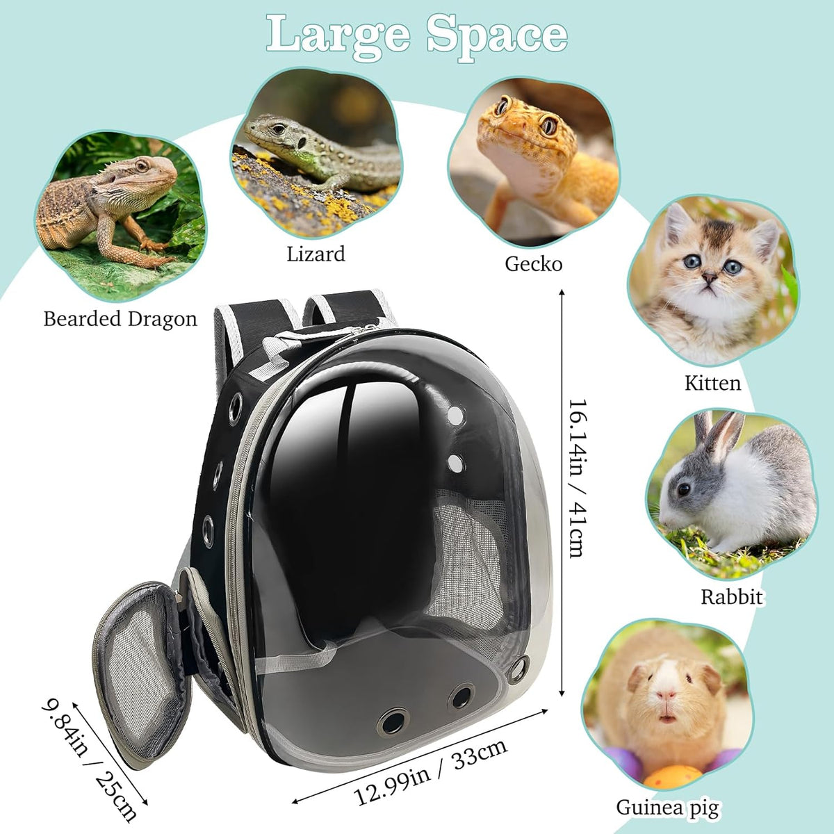 PINVNBY Bearded Dragon Carrier Backpack with Harness and Leash Set Large Reptile Travel Carrier