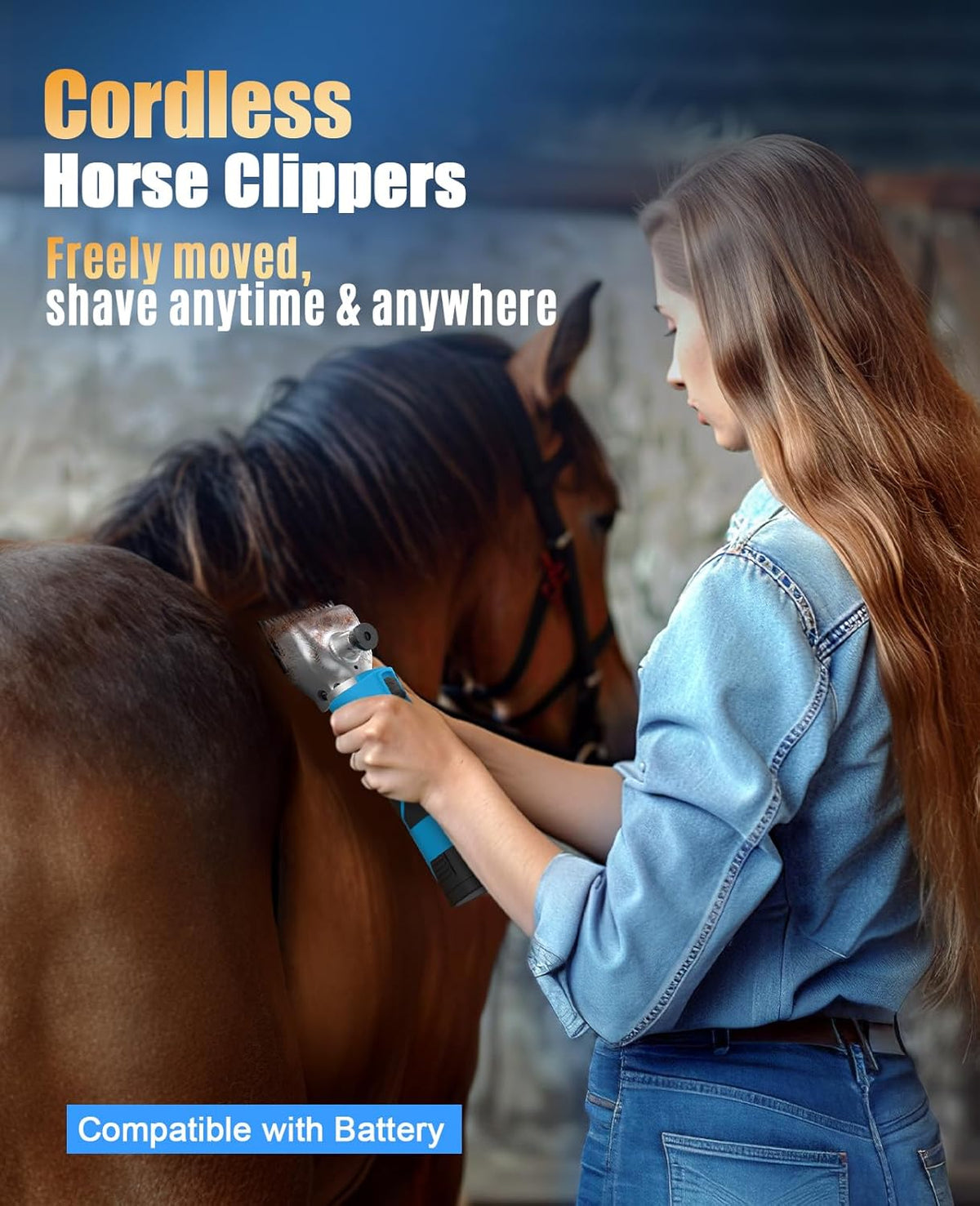 oneisall Cordless Horse Clippers,Professional Horse Grooming Clippers with 2 Batteries,Detachable
