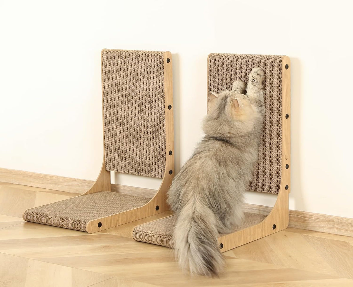 2-Pack Cat Scratching Board, 19.7'' Tall Cardboard L Shape Vertical Cat Scratchers for Indoor Cats