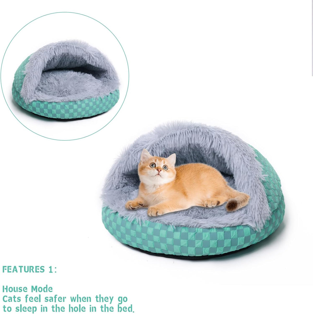 Cat Bed Hooded Plush Nest with Self-Warming Cozy Cave, Calming Anti-Anxiety Pet Bed for Indoor Cats