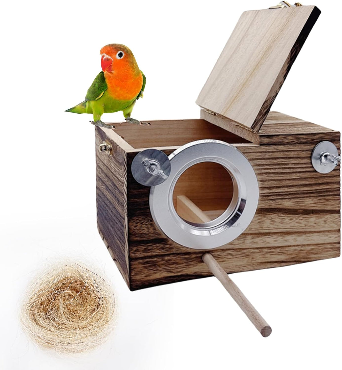 kathson Parrots Nesting Box Parakeet Nest House for Cage Budgie Breeding Hut with Coconut Fiber