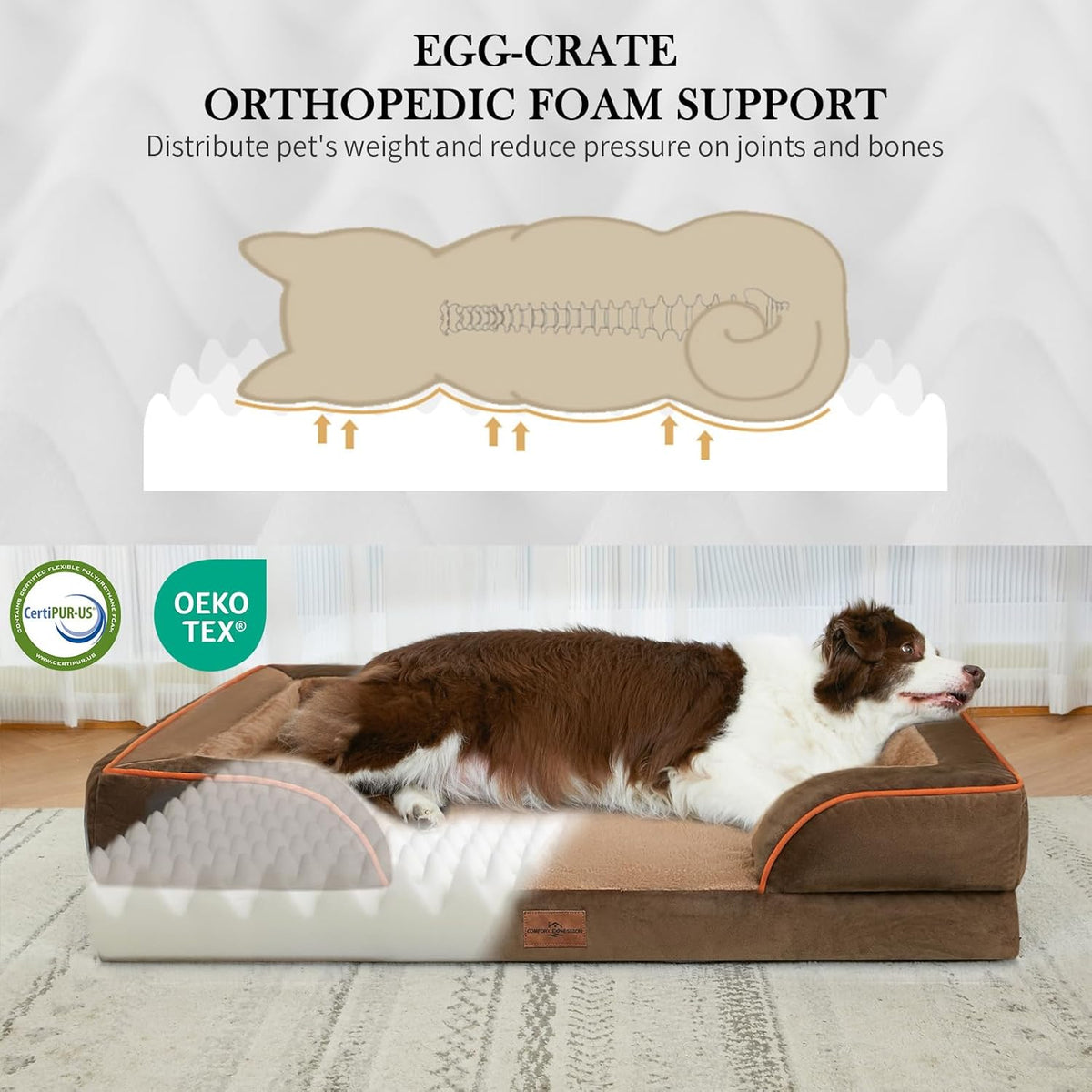 Comfort Expression Jumbo Dog Bed for Extra Large Dogs, Waterproof Orthopedic Dog Beds, PV Washable