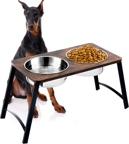 Elevated Dog Bowls for Medium and Large Dogs Wood Raised Bowl Stand with Two 1700ML (58oz)