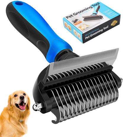 [ 2 in 1 design ] Undercoat Rake and Deshedding Tool for Dogs and Cats - Dematting Comb for Long