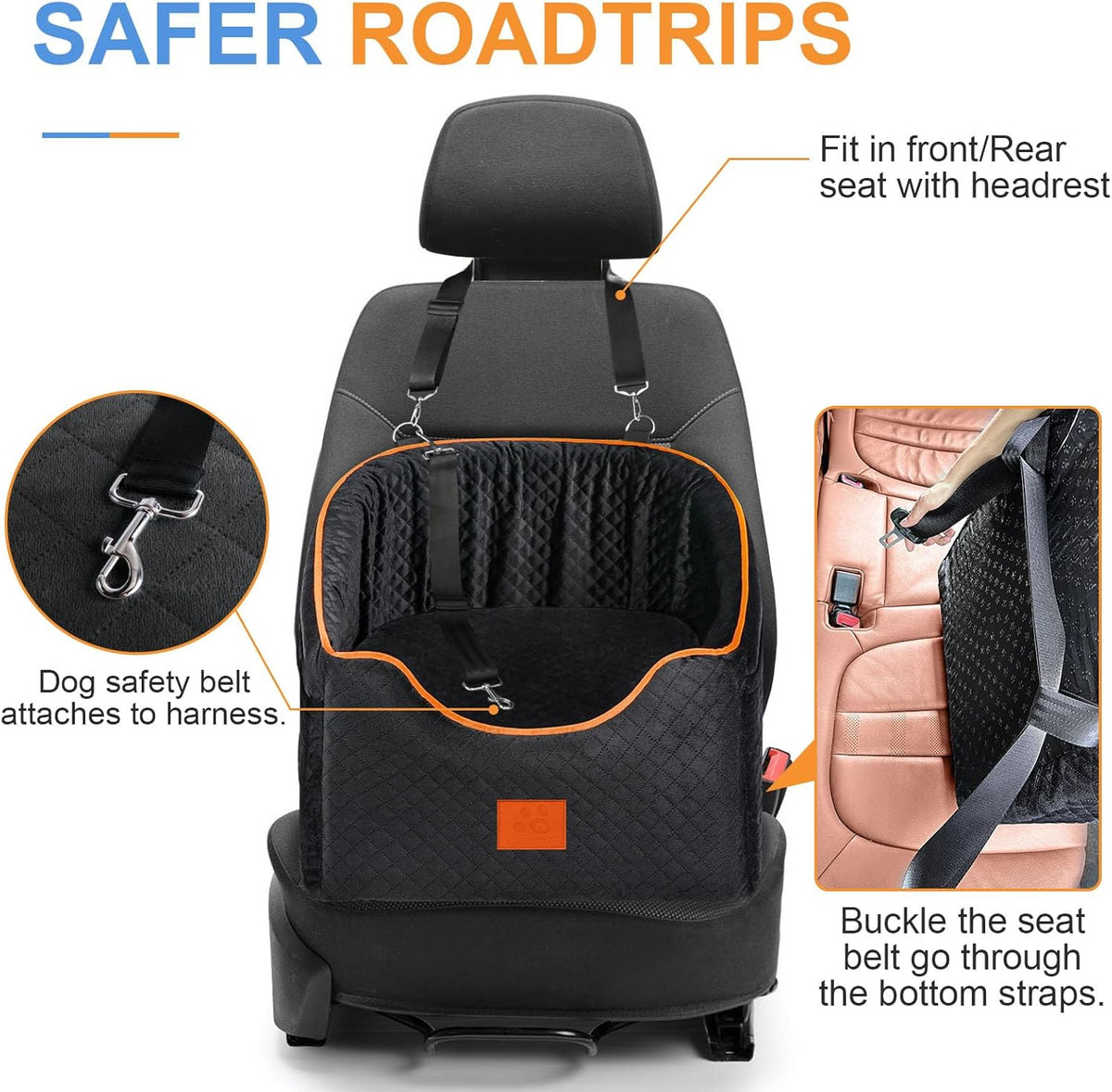 Dog Car Seat for Small Dogs, Memory Foam Booster Dog Seat for Dogs up to 35 lbs, Elevated Pet Car