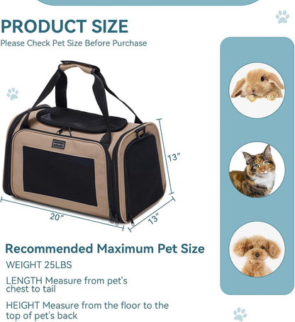 PETSFIT Dog Carrier Cat Carriers for Puppies, Medium Cats up to 25Lbs, Travel Soft Sided Pet
