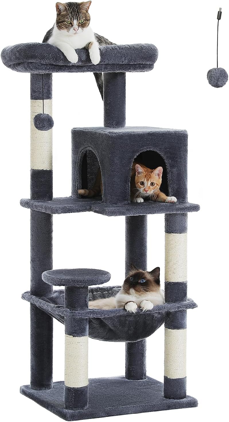 Cat Tree for Indoor Cats, 45.7" Multi-Level Cat Tower with Large Metal Frame Hammock, Cat Condo