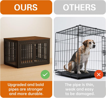48" Heavy Duty Dog Crate Furniture for Small,Medium and Large Dogs,Rustic Wooden Dog Cage Kennel