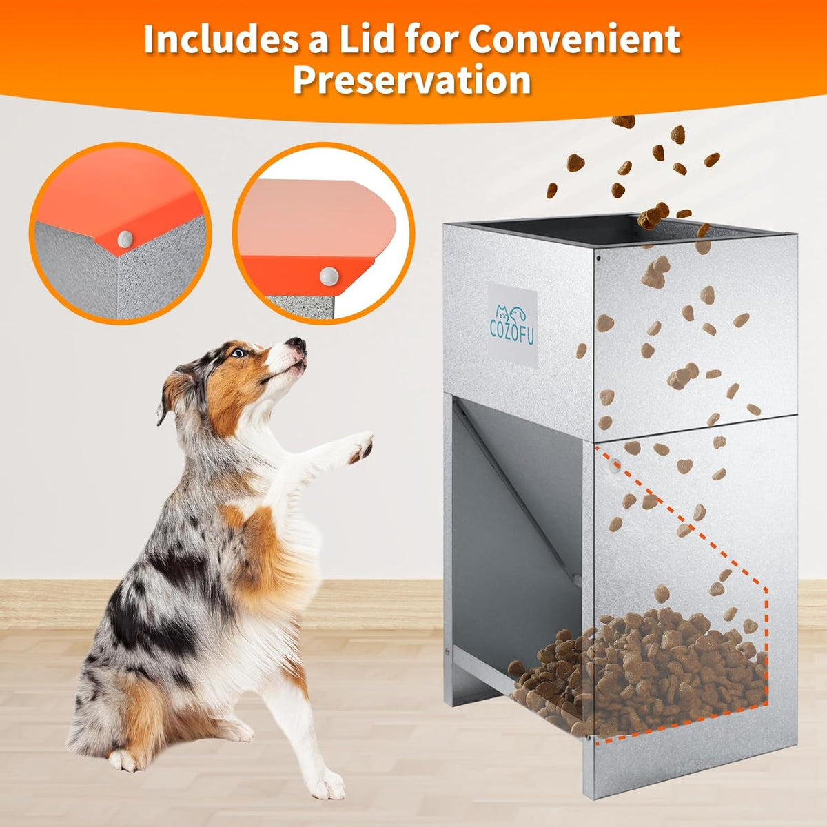 Dog Feeder - Galvanized Metal Pet Food Station for Indoor & Outdoor Use - Automatic Gravity-Fed