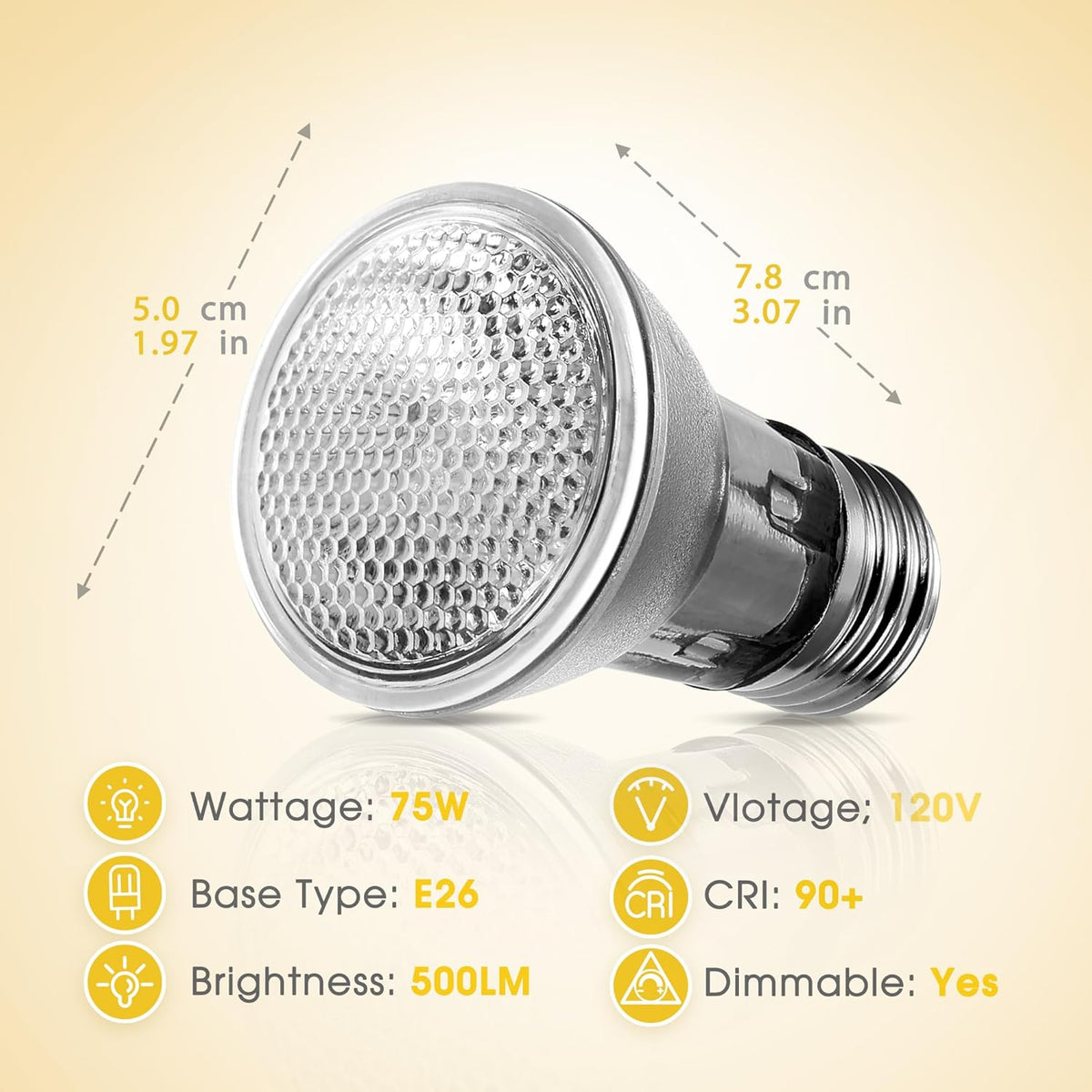 Reptile Heat Bulb 2 Pack, 75W UVA Reptile Light Bulbs, Dimmable Heat Lamp Bulbs Basking Spot Light