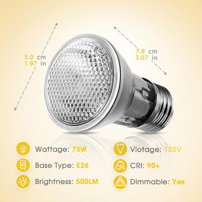 Reptile Heat Bulb 2 Pack, 75W UVA Reptile Light Bulbs, Dimmable Heat Lamp Bulbs Basking Spot Light