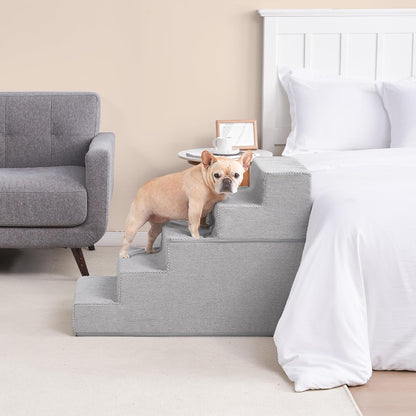 EHEYCIGA Dog Stairs for High Bed 25" H, 5-Step Extra Wide Dog Steps for Bed, Pet Steps for Small