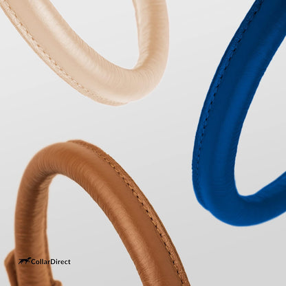 CollarDirect Rolled Leather Dog Collar, Soft Padded Round Puppy Collar, Handmade Genuine Leather