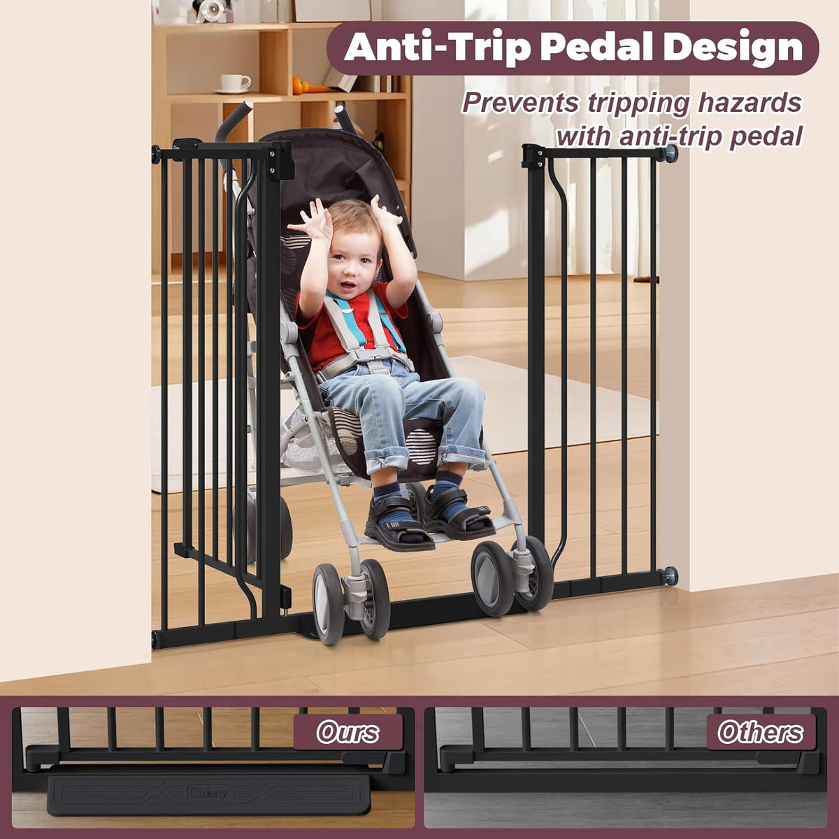 34" Extra Tall Baby Gate for Stairs, Auto Close Stroller Friendly Dog Gate Indoor for Doorways