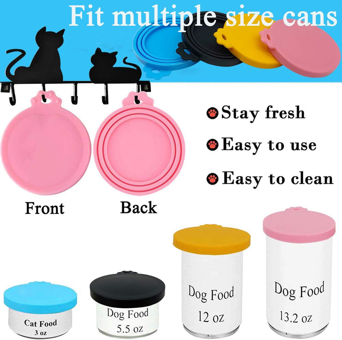 Food Can Covers/4 Pack/Universal BPA Free Silicone Dog Cat Food Can Lids for Dog and Cat Food/Fits