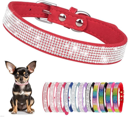 Rhinestone Dog Collar for Small Dogs, Bling Diamond Fancy Crystal Glitter Pretty Jewel Pet Puppy