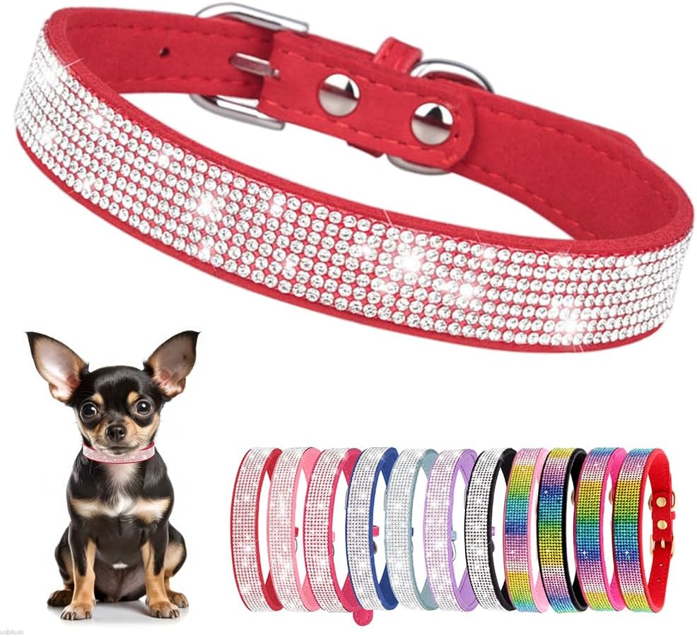 Rhinestone Dog Collar for Small Dogs, Bling Diamond Fancy Crystal Glitter Pretty Jewel Pet Puppy