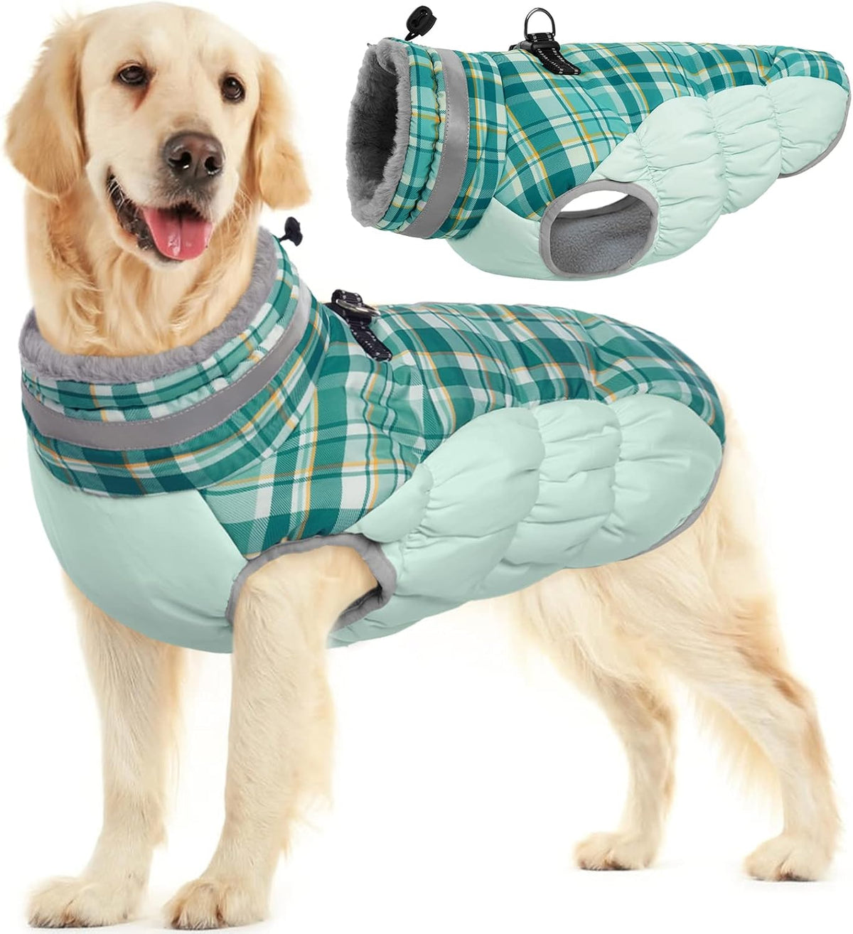 FUAMEY Dog Coat for Large Dogs,Waterproof Dog Winter Jacket with Harness Built in Puppy Cold
