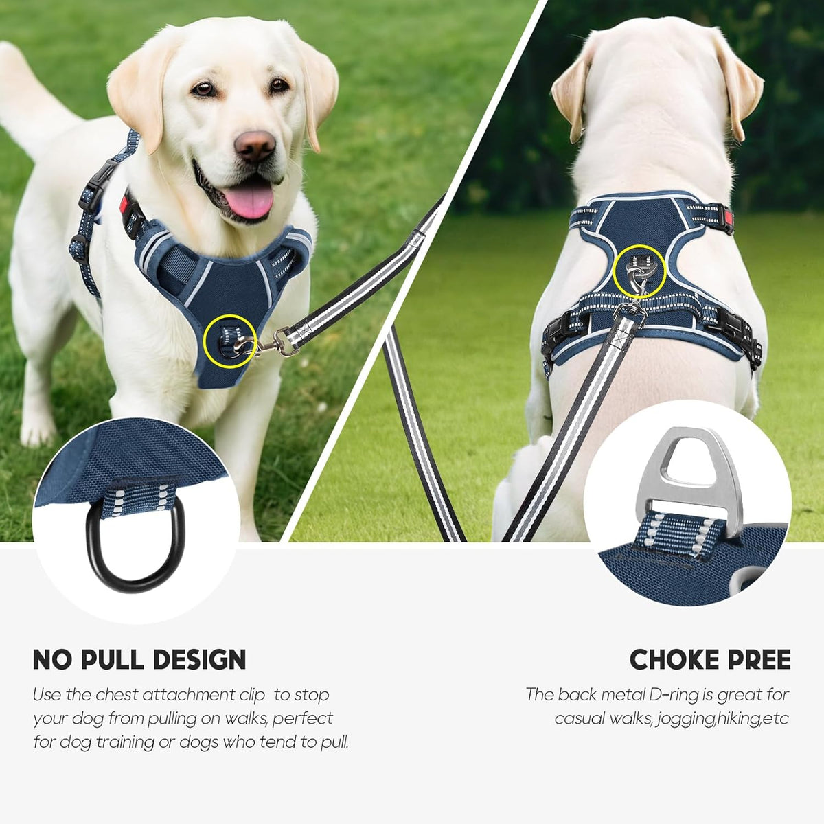 Timos Dog Harness Large Sized, No Pull Pet Harness with Neck Lockable Snap,No Choke Front Clip Dog