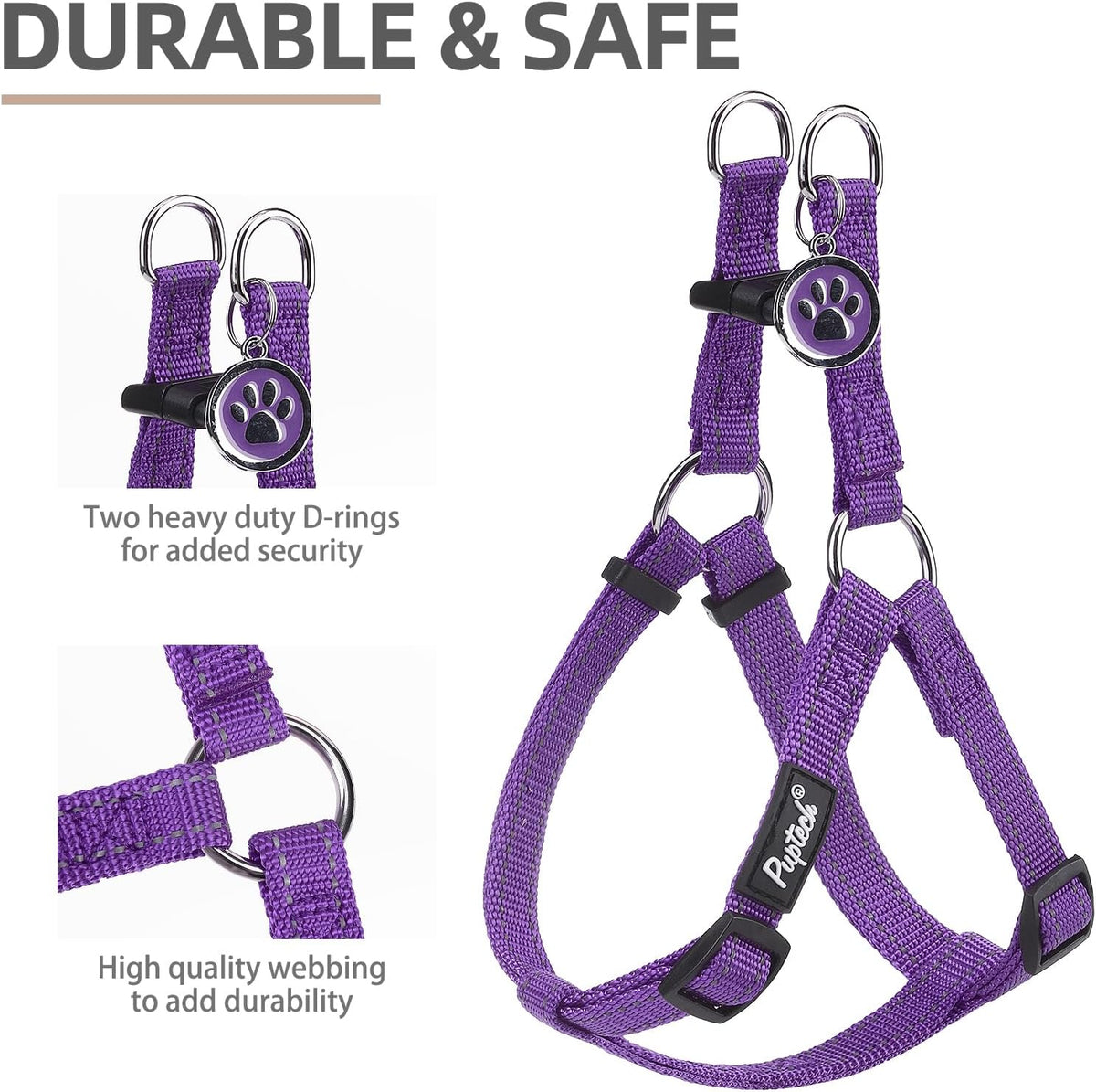 PUPTECK No Pull Dog Harness Soft Adjustable Basic Nylon Step in Puppy Vest Outdoor Walking with ID
