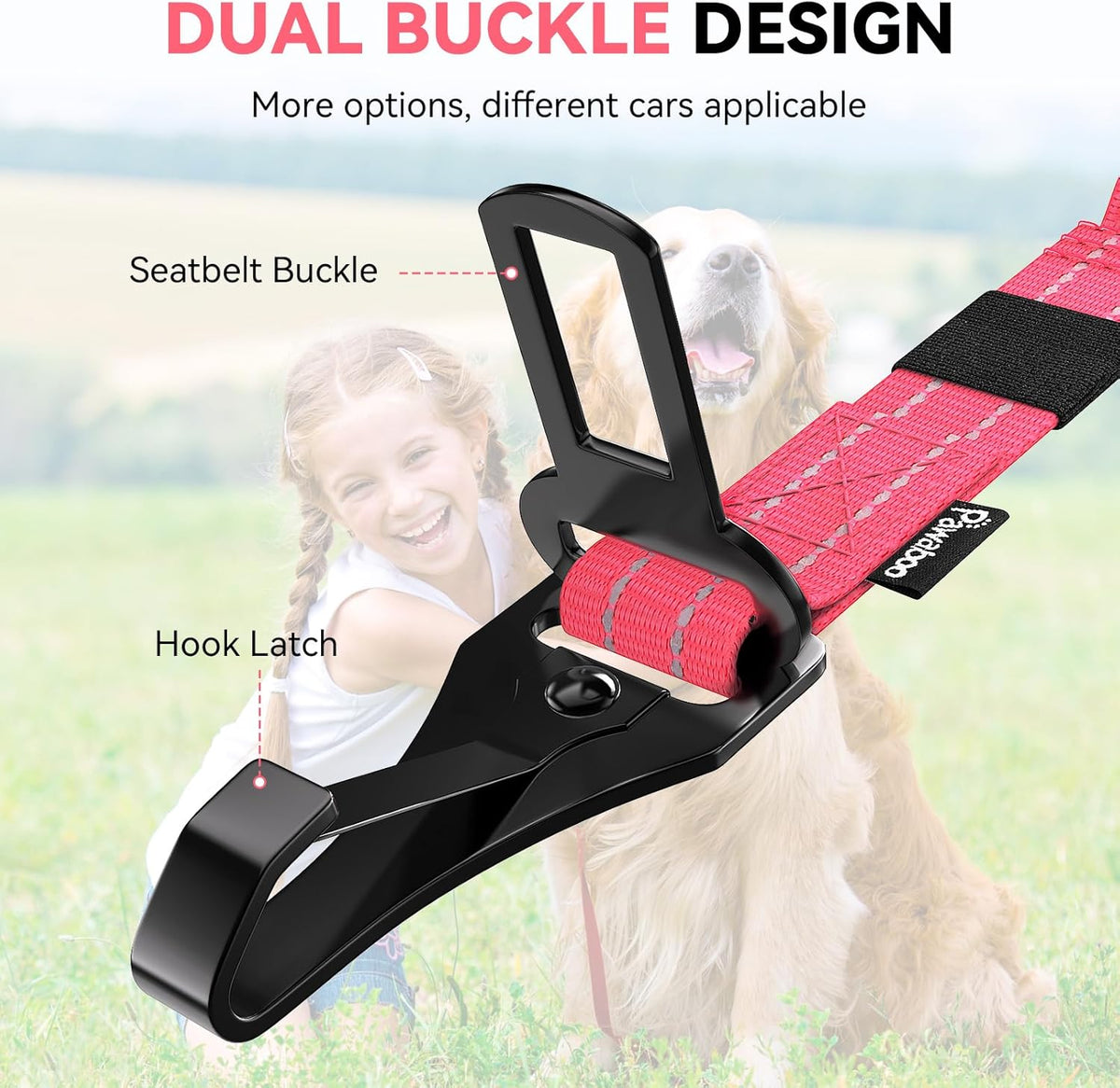 Pawaboo 2Pack Dog Seatbelt for Car, 3-in-1 Dog Car Seat Belt Bungee, Shockproof Dog Tether for Car