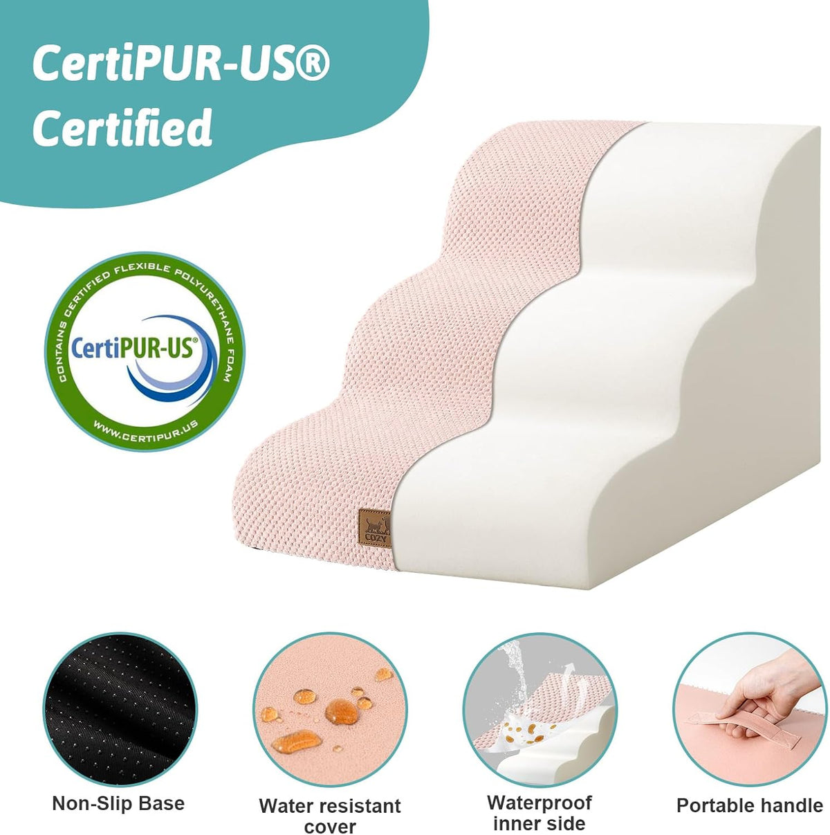 Dog Stairs for Small Dogs 15.7" H, Curved Dog Step for Puppy, Older Cat, Medium Pet Ramp for Sofa