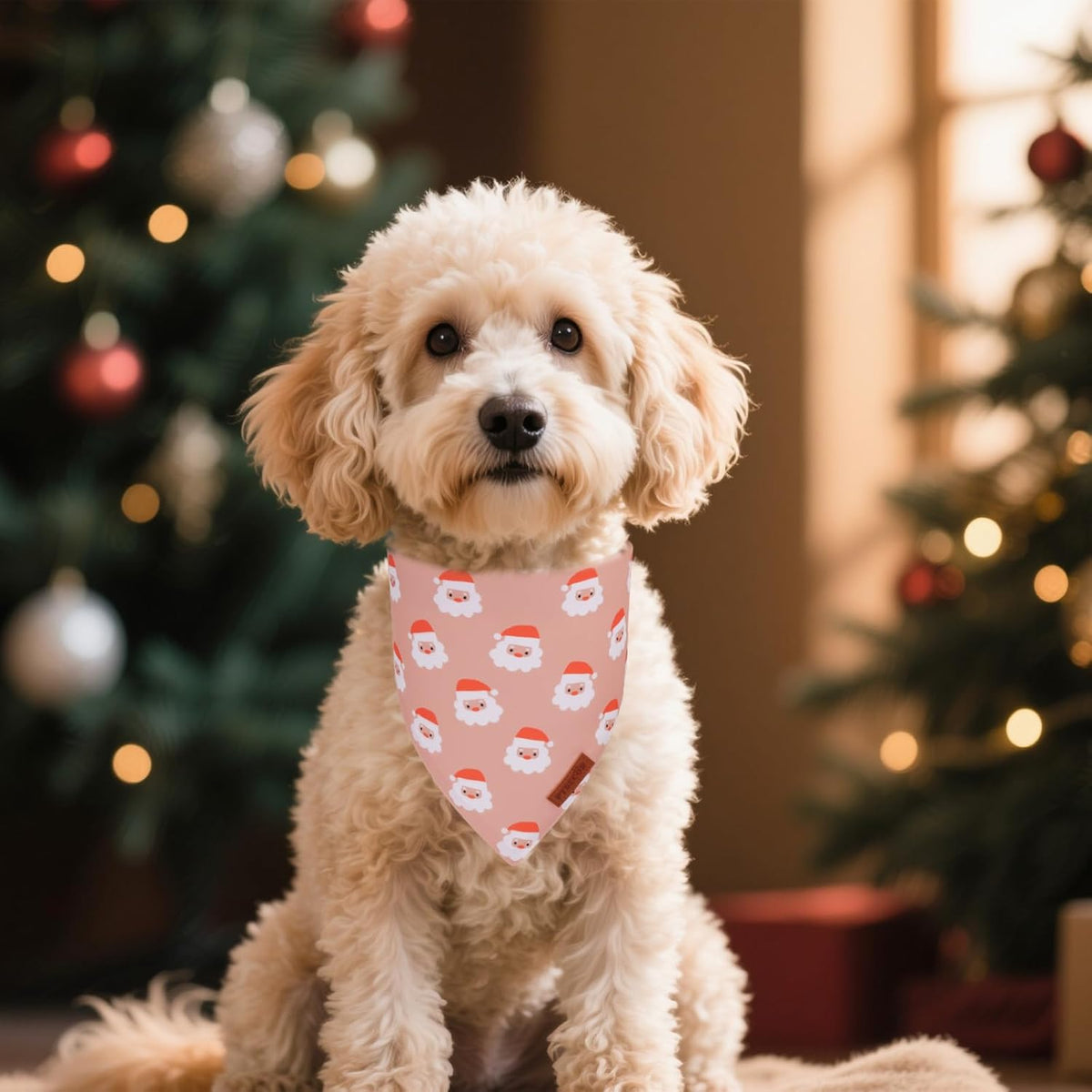 PTDECOR Christmas Dog Bandana, Santa and Snowman Design Reversible Holiday Pet Scarf, Premium